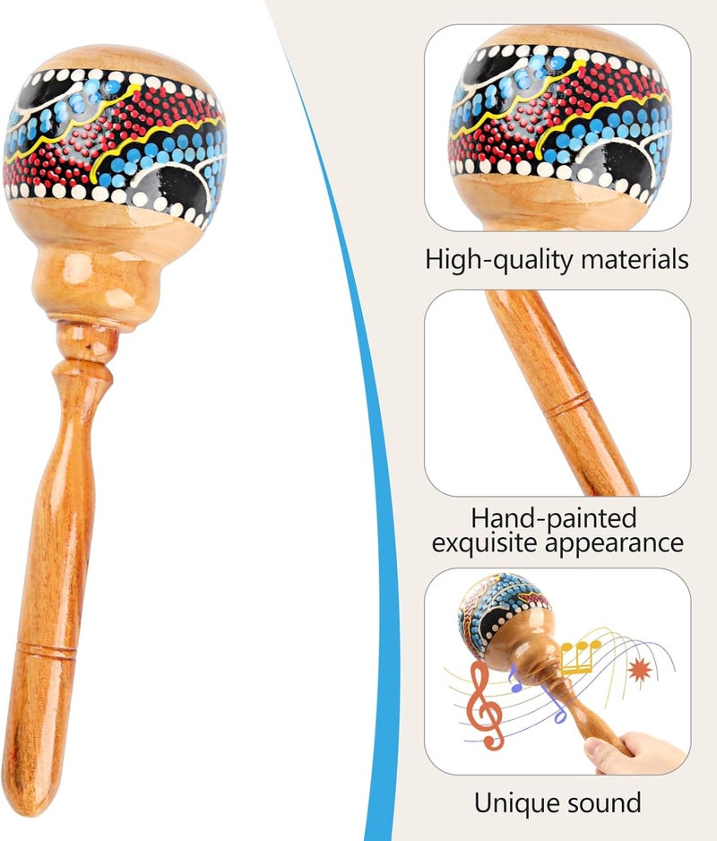 GOGHOST 1 Pack Handmade Wooden Maraca for Adults, 10.7" Professional African Hand Percussion Rattles, Handpaint Rumba Shaker Musical Instrument, Fiesta Mexican Party Favors(Natural) - Image 3